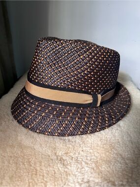 Makins Hat Brown Fedora Handwoven Straw Retro Classic Americana Smart Casual OS